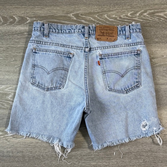 Vintage 90s Levi's 517 Orange Tab Cutoff Denim Shorts Light Blue Sz 30 USA Made - Picture 1 of 12